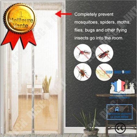 Moustiquaire för magnetisk dörr - TD - 110 x 210 cm - Polyester - Grå - Tvättbar