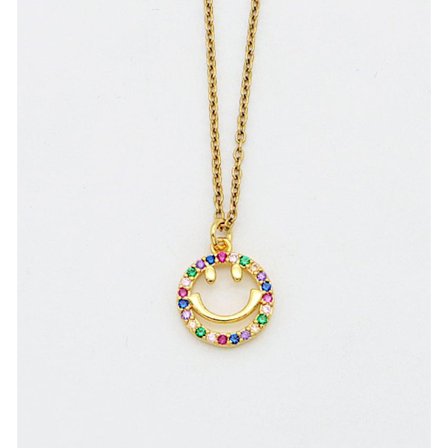 Halskæde med glade smiley farverige sten og rhinsten lang kæde