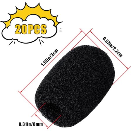 Svart - 20 mini vindskjermer for mikrofon, skumdeksler for beskyttelse