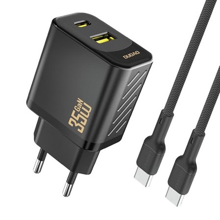 Dudao 35W GaN-väggladdare med USB-C, USB-A och USB-C-kabel – Svart