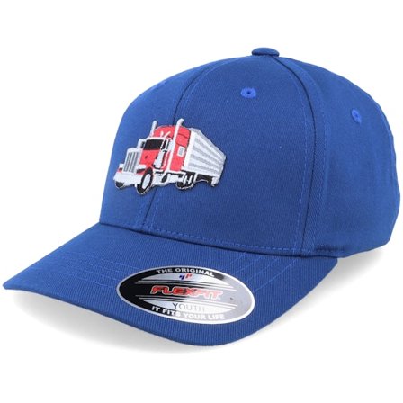 Kiddo Cap - Kids Semi Truck Trailer Royal Blue Flexfit Flexfit Blue Cap - @ Hatstore