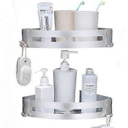 Laimew Hjørne Badeværelseshylder Brusehylde Hjørne med Kroge Ingen Boring Aluminium Badeværelseshylde Køkken Opbevaringsorganisator (Sølv)