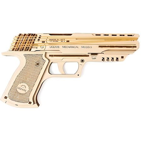 Trämodell - Wolf 1 Pistol - 62 delar - Lätt montering - 60 gummiband ingår