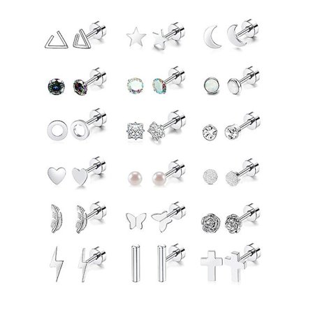 18 par rustfri stål øreringe til kvinder, små stiftøreringe, geometriske flade bagside -AD2-