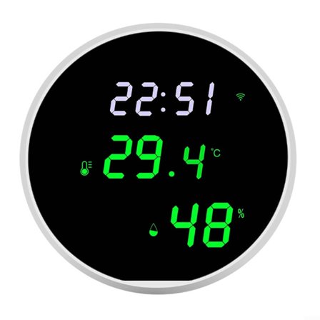 Temperatur- og fuktighetssensor, Tuya WiFi-termometer hygrometer LED-speilskjerm App-timing, ekte overvåking og opptak