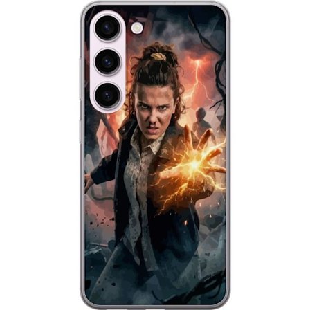 Kompatibel Mobilcover til Samsung Samsung Galaxy S23 Kraftfuldt fantasy-portræt af en ung kvinde med lynenergi og mørk baggrund, dramatisk action-in