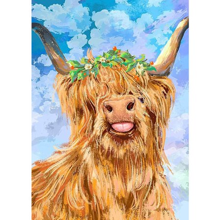 Rund Highland Cow Rund Diamantsting Nybegynner Maleri, 5D DIY