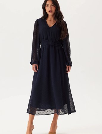 Bubbleroom Dobby Dot Smock Midi Dress - Black - 32-34 x 125