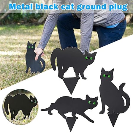 Kissan hahmo maahan upotettava koristesetti 3 kpl 2D elävän näköinen kissanpentu heijastavilla silmillä metallipatsas tappi puutarhaan nurmikolle 