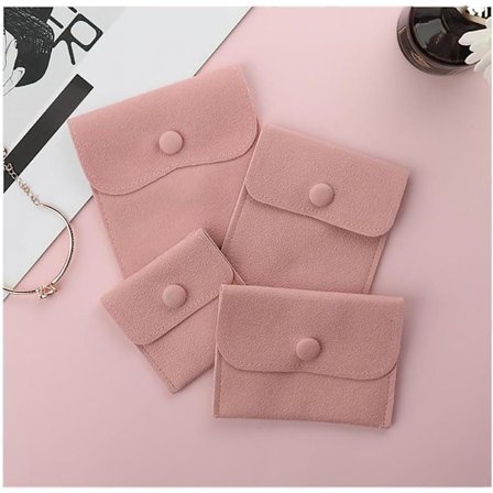 Smykkeposer, 4 stk. forskellige størrelser, blød velour med trykknapper, bærbare opbevaringsposer til ringe, halskæder, armbånd, øreringe og ure