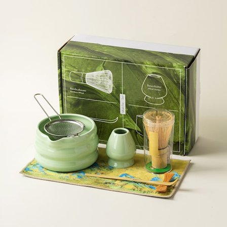 Matcha Startpakke med Bambusvisp, Sil, Skje, Bolle og Gjenbrukbare Håndklær Elegant Gavesett for Grønn Te-Tilberedning