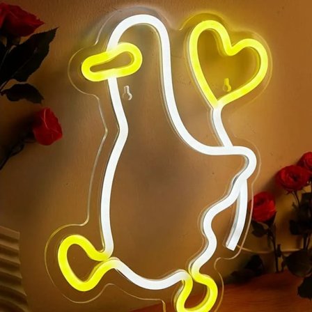 Andeformet LED neonlys, neonlys til soveværelse, fødselsdagsfest, legerum, vægdekoration til hjemmet (gul og hvid)