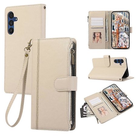 Yhteensopiva Samsung Galaxy A56 5G -kotelon kanssa, useita korttipaikkoja, vetoketjullinen nahkainen puhelinkotelo rannehihnalla