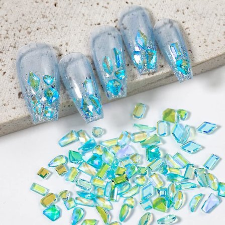 100 st 3D Nagelkonst Aurora Strass Set Ab Platt Baksida Strass Nagel Aurora Diamant Regnbåge Kristall Ädelsten Nageldekorationer