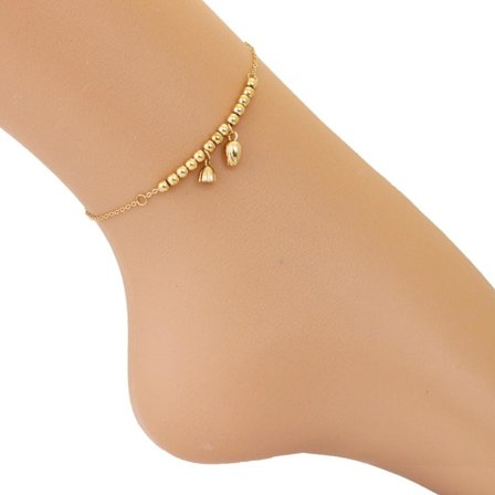 Guld Fotsmycke Fotlänk Vristlänk Fotkedja med Kulor i Stål