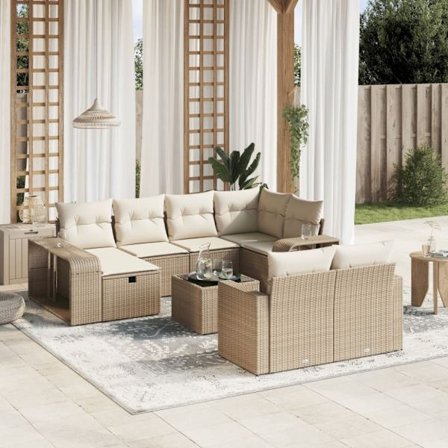 Loungegrupp för trädgården m. dynor 11 delar beige konstrotting