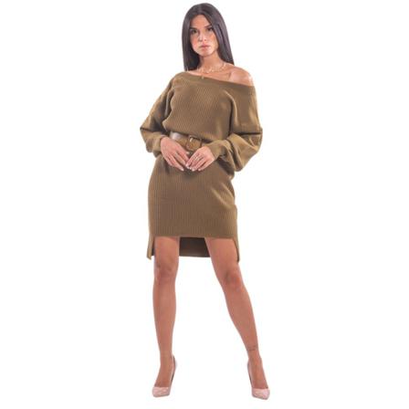 Fracomina Long shirt dress with ribs - , Bruin , Dames , Maat: M