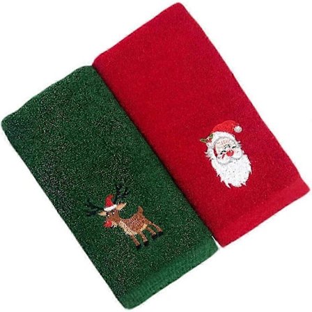 2 stk. Julehåndklæder Julebadeværelseshåndklæde til hænder ansigt fitnesscenter (32*45cm, rød, grøn)[CO]