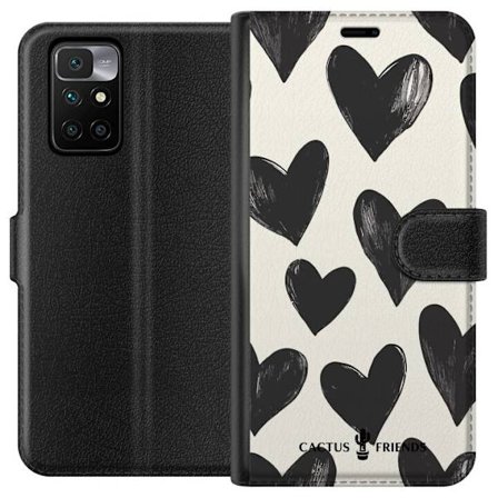 Kompatibel Tegnebogsetui til Xiaomi Xiaomi Redmi 10 Cactus and Friends - Bold Black Love Pattern