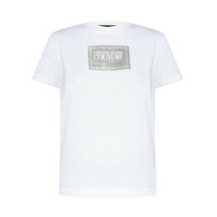 Versace Jeans Couture, T-shirt with logo Wit, Dames, Maat:M,Katoen,print