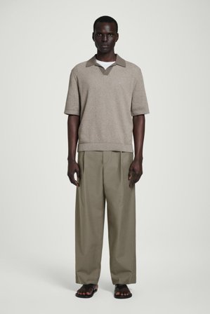 COS Herren Wide-Leg Cotton-Twill Trousers - Beige