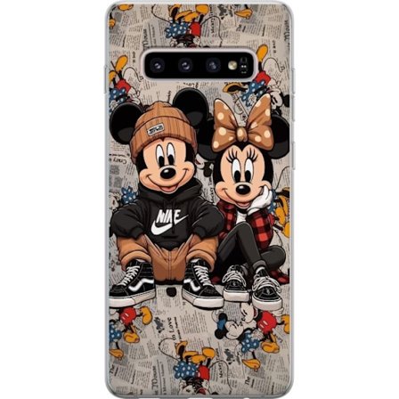 Kompatibelt Mobildeksel til Samsung Galaxy S10+ Tegnet musepar i streetwear med caps, joggesko og avisbakgrunn. Leken byillustrasjon med moderne popfø