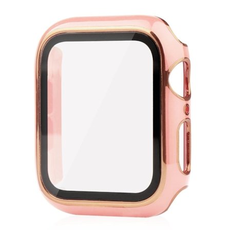 Apple Watch Series 8 (41mm) dual color electroplating cover with tempered glass - Pink / Gold
