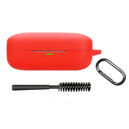 För Realme Buds Air 7 Silikonskal – Skyddsfodral med karbinhake + borste - Röd