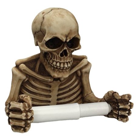 Veggmontert toalettpapirholderdekorasjon, harpikshodeskalletoalett