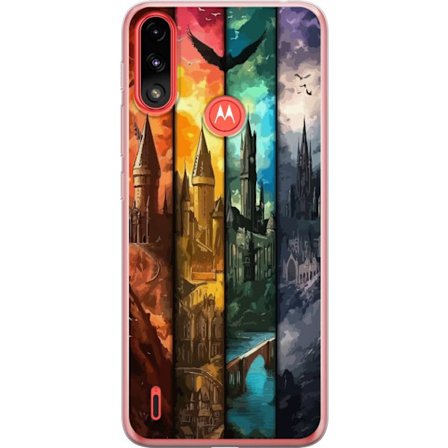 Kompatibel Mobilcover til Motorola Motorola Moto E7 Power Fire magiske slotte i forskellige elementfarver, episk fantasykunst med ild vand luft og mø