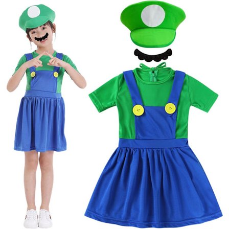 Luigi-kostymesett, Luigi-kostyme, Bros, karnevalskostyme, kvinner, menn, antrekk til jul, karneval, maskerade