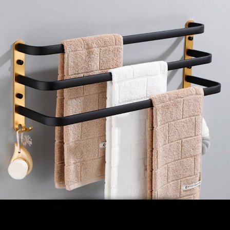 Aluminium vægmonteret håndklædeholder, 3-etagers håndklædehylde med 2 kroge