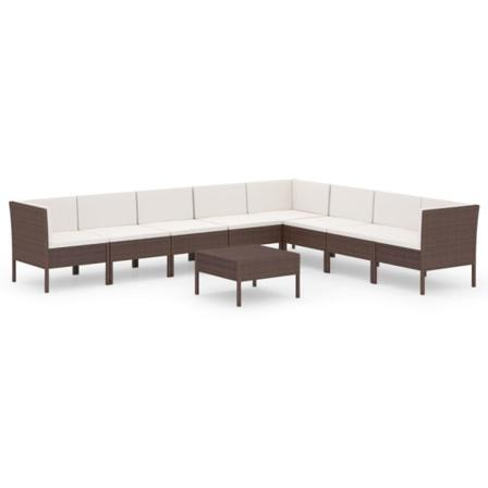 Vidaxl Loungegrupp För Trädgården Med Dynor 9 Delar Konstrotting Brun