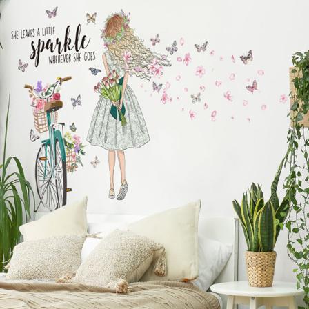 1 stk. DIY Fe-pige Cykel Vægklistermærke Blomst Sommerfugle Vægklistermærke