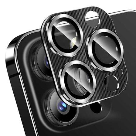 iPhone 15 Pro/15 Pro Max Kamerabeskyttelse Metall Herdet Glass Svart