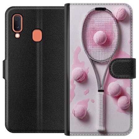 Kompatibelt Lommeboketui til Samsung Samsung Galaxy A20e Rosa glasskuler og tennisracket i et kreativt, stille bilde med leken popfølelse og moderne