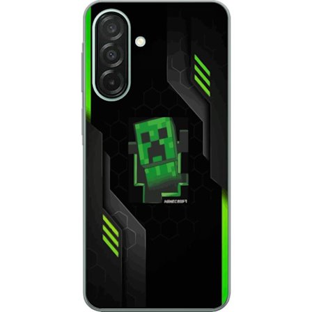 Yhteensopiva Puhelinkuori Samsung Galaxy A26 Minimalistinen vihreä Creeper-figuuri pikselisuunnittelulla, jossa futuristinen teknologinen tausta ja ge