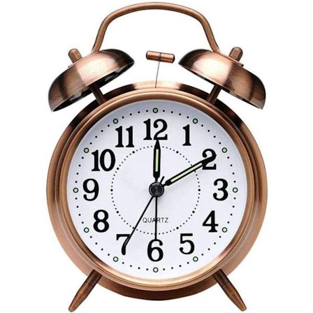 Gammeldags nattbord-vekkerklokke med ikke-tikkende dobbeltklokke, vintage batteridrevet analog kvarts høylydt vekkerklokke med nattlys for soverom