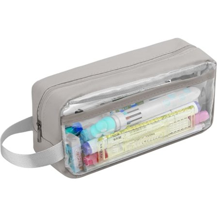 Genomskinlig pennfodral, genomskinlig pennfodral för prov, vattentät PVC genomskinlig necessär förvaringspåse – lämplig (grå, endast väska)