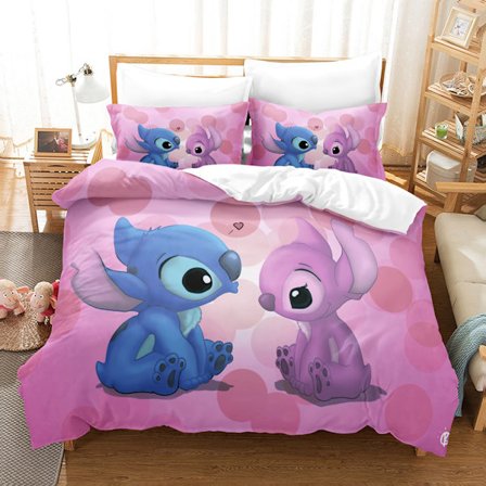 3D-digitaalipainettu kolmiosainen setti, jossa söpö sarjakuvahahmo Stitch Star ja Baby -pussilakana 135*200, tyynyliina 50*75*1‘-OP{REN}