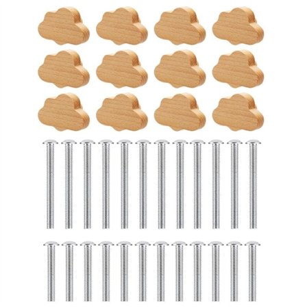 Boho-dørhåndtak - Pakke med 12 slitesterke skuffeknapper i bøk, skyformede håndtak for skap, møbler