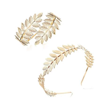 2 stk. Gudinde Hovedbånd Arm Manchet Brude Smykker Sæt Romersk Laurbærblad Gren Krone Armbånd Overarm Bånd Armbånd Justerbar