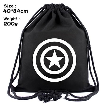 Marvel Series Canvas Beam Bag Student Ryggsäck Captain America Svart
