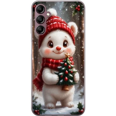Kompatibel Mobilcover til Samsung Galaxy A14 5G sød julebjørn med lille træ og rød hue