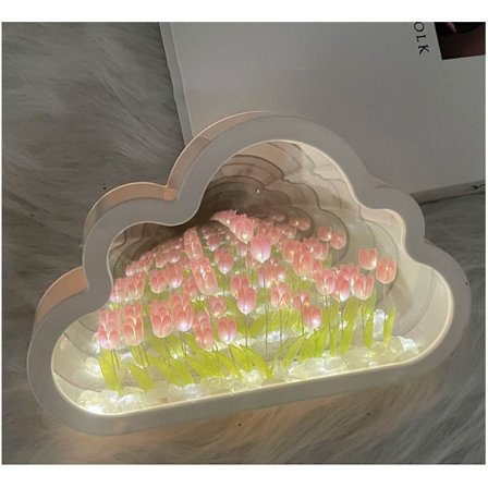 Tulpanlampa tulpan spegel nattlampa, LED tulpan nattlampa molnlampa spegel blomma lampa två-i-ett-2023shiyi