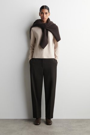 COS Women's Clean Cut Long Sleeve T-Shirt in Beige