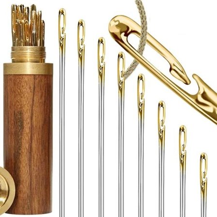 12 stykker side hul persienne syn nåle rustfrit stål ældre selv trådning nåle