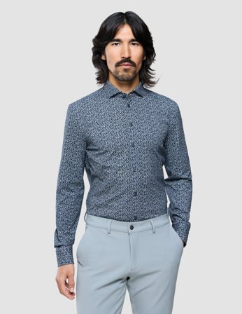 Shaping New Tomorrow - Classic Shirt - Floral Allover Navy - Slim Fit - Herre - Størrelse S