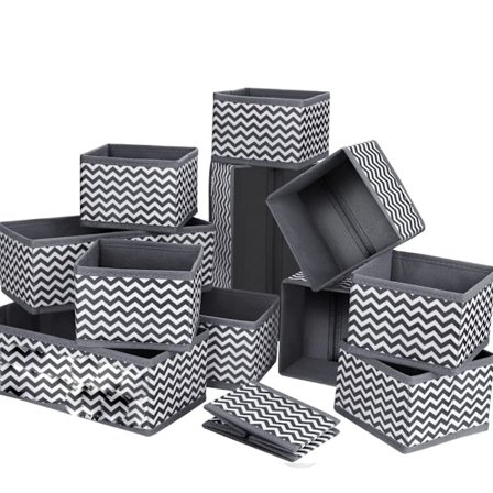 Set med 12 förvaringslådor i non-woven, hopfällbara och andningsbara lådor