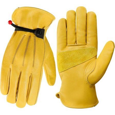 Læder arbejdshandsker til mænd og kvinder, forstærkede og holdbare havehandsker, kohud arbejdshandsker, punkterings- og skærebestandige L